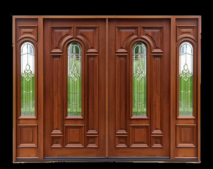 Custom Hand Made Double Entrance Door with Transom and Sidelights Solid Wood