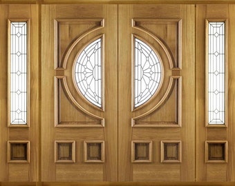 Custom Hand Made Double Entrance Door with Sidelights Solid Wood