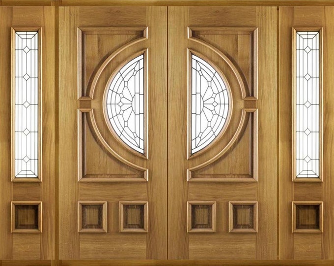 Custom Hand Made Double Entrance Door with Sidelights Solid Wood