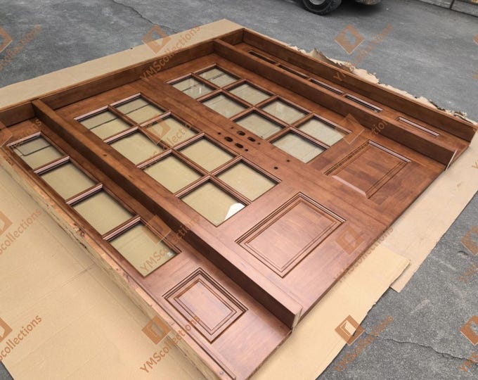 Custom Solid Oak Exterior Double Door w/Sidelights | Handmade Square Design | Front Entry Door | Includes DDP Delivery | YMSCollections