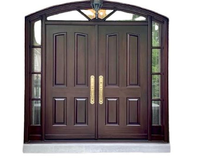 Custom Hand Made Double Entrance Exterior Door Solid Wood with Transom and Sidelights