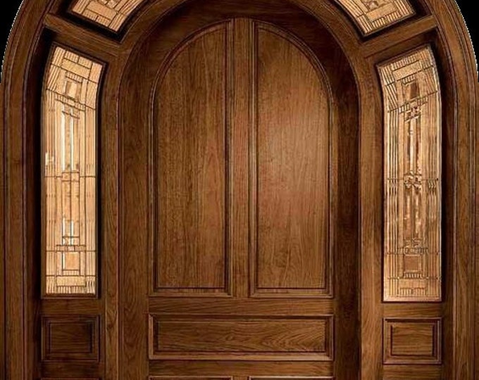 Custom Hand Made Single Entrance Door With Transom and Sidelights Solid Wood