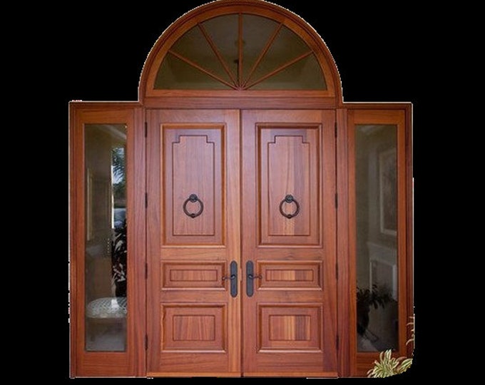 Custom Hand Made Double Entrance Door with Transom and Sidelights Solid Wood