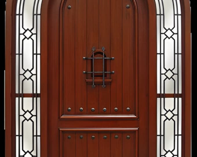 Custom Hand Made Single Entrance Door with transom and sidelights solid wood