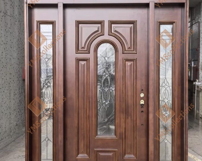 Custom Solid Oak Exterior Single Door w/Sidelights | Handmade Square Design | Front Entry Door | Includes DDP Delivery | YMSCollections