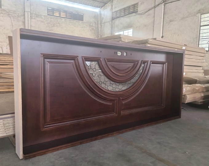Custom Exterior Entry Door | Block Pattern Solid Oak | Complete Package + DDP Shipping to USA