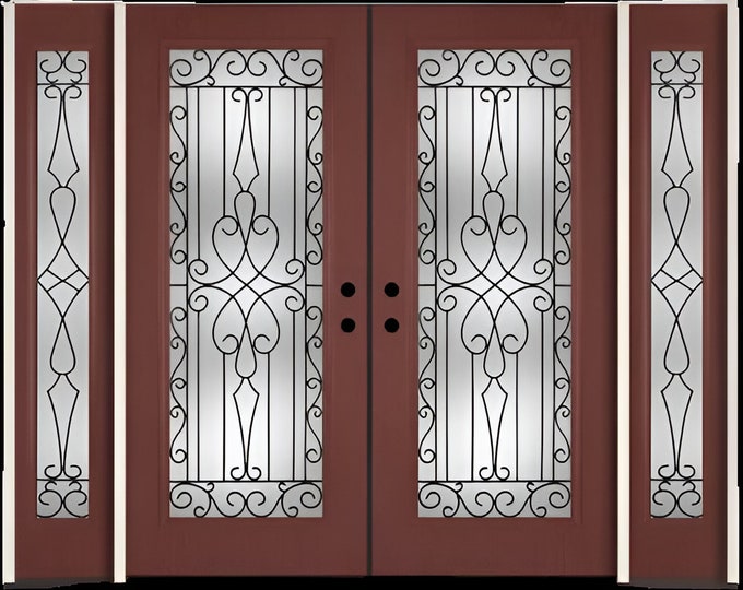 Custom Hand Made Double Entrance Door with Sidelights Solid Wood