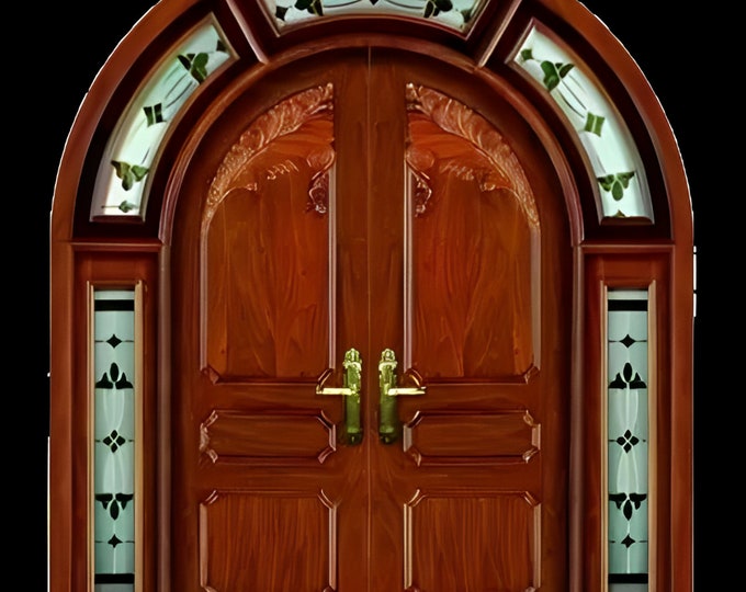 Custom Hand Made Double Entrance Door with Transom and Sidelight Solid Wood