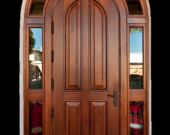 Custom Hand Made Single Entrance Door With Transom and Sidelight Solid Wood