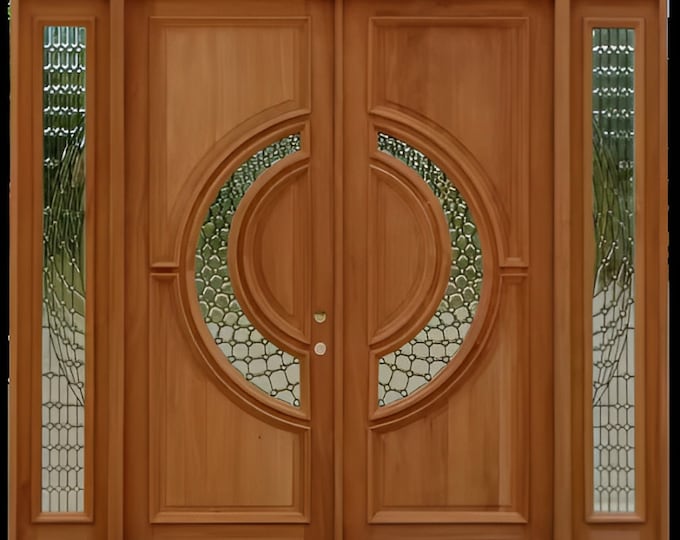 Custom Hand Made Double Entrance Door with Sidelights Solid Wood