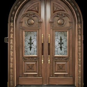 Custom Hand Made Single Entrance Door with curved archery sides solid wood