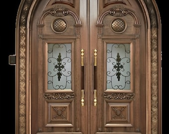 Custom Hand Made Single Entrance Door with curved archery sides solid wood