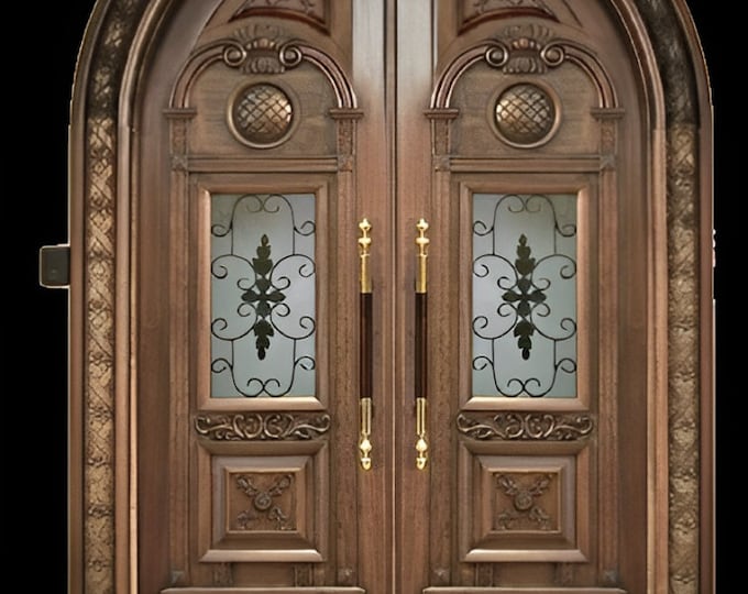 Custom Hand Made Single Entrance Door with curved archery sides solid wood