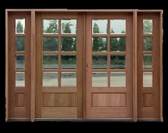 Custom Hand Made Double Entrance Door with Sidelights Solid Wood