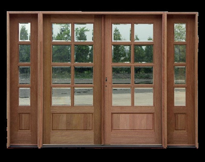 Custom Solid Oak Exterior Double Door w/Sidelights | Square Design Entry Door