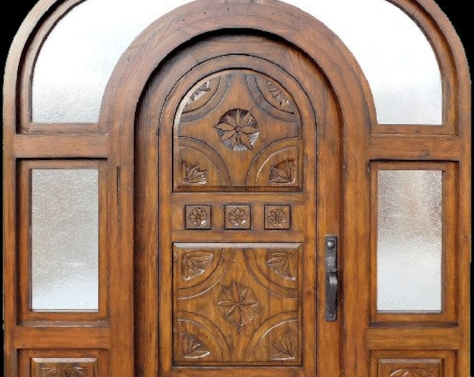 Custom Hand Made Single Entrance Door with Sidelights and Transom Solid Wood