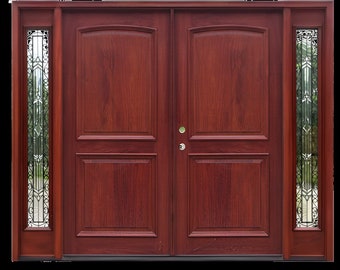 Custom Hand Made Double Entrance Door with Sidelights Solid Wood