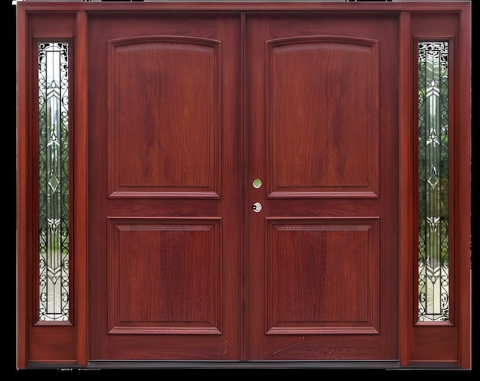 Custom Hand Made Double Entrance Door with Sidelights Solid Wood