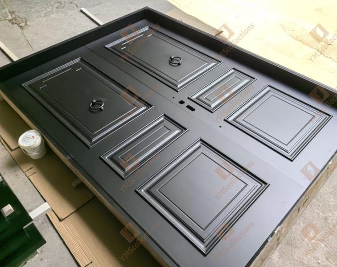 Custom Solid Oak Exterior Double Door | Handmade Square Design | Pre-hung Front Entry Door | Includes DDP Delivery | YMSCollections
