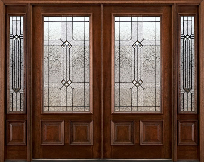 Custom Hand Made Double Entrance Door with Sidelights Solid Wood