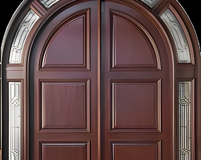 Custom Hand Made Double Entrance Door with Transom and Sidelights Solid Wood