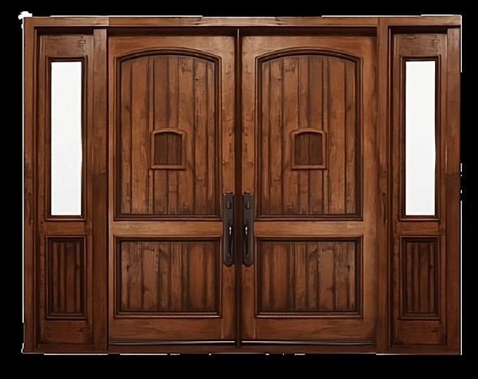 Custom Hand Made Double Entrance Gothic Door with Sidelights Solid Wood