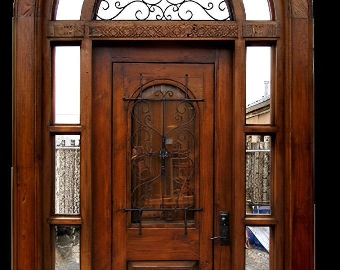 Custom Hand Made Single Entrance Door with Transom and Sidelights Solid Wood