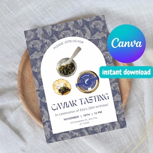 Editable Caviar Tasting Party Invitation - Canva Template Birthday Invite, Party Invite, Printable Invitation, Caviar Party, Champagne, Bday