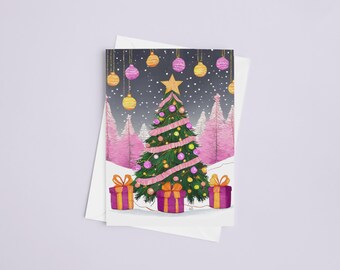 Pink Christmas Card Set - Pinkmas, Retro Xmas, Hand Drawn Christmas Card, Merry Christmas, Girly Christmas Cards, Blank Holiday Cards