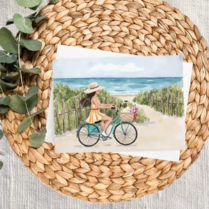 Papelería "Bicicleta en la Playa": Tarjetas de notas, tarjetas en blanco, tarjetas de felicitación, tarjetas de agradecimiento, tarjetas costeras, acuarela de bicicleta, tarjeta de carlino