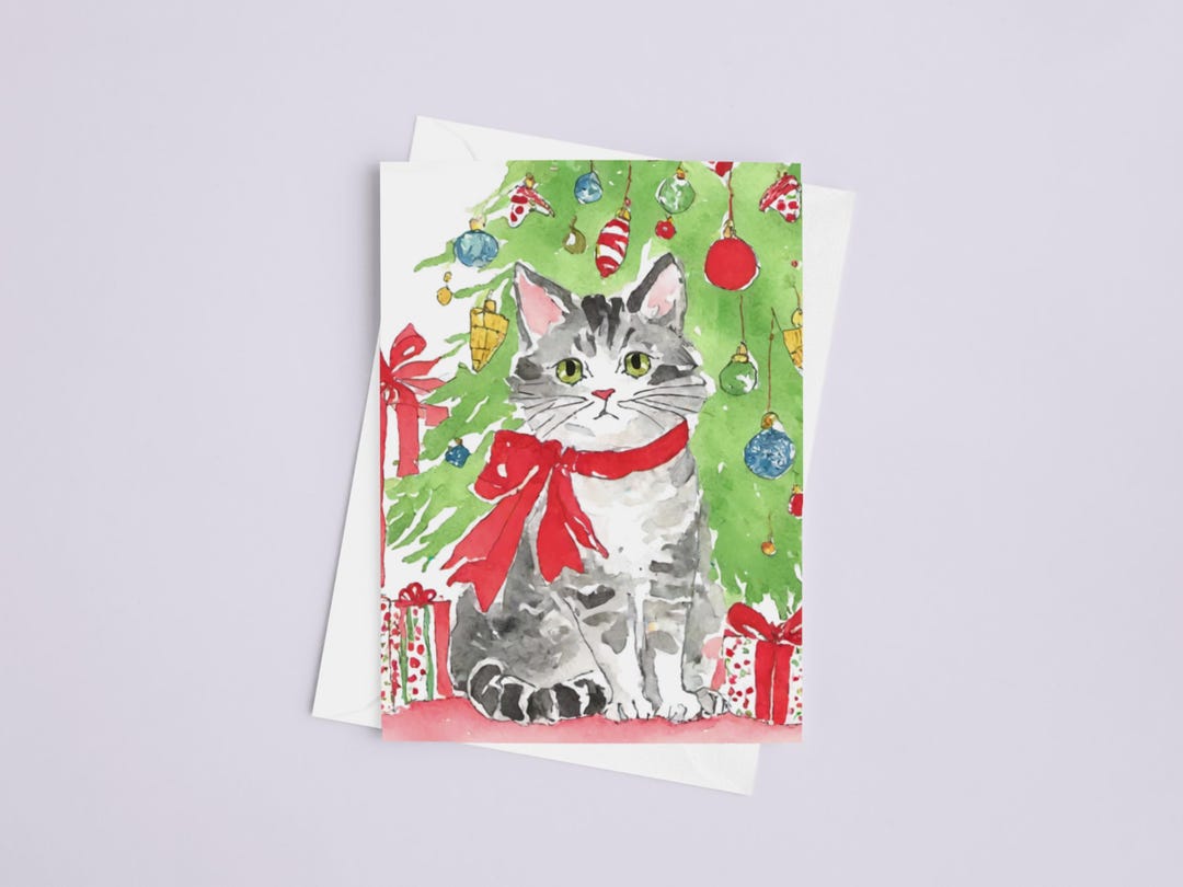 Kitten Christmas Card Set - Cat Watercolor, Holiday Cards, Cute Xmas ...