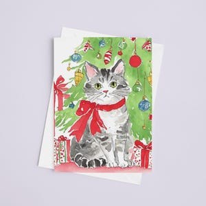 Kätzchen Weihnachtskarte Set - Katze Aquarell, Weihnachtskarten, gemalte Weihnachtskarten, Chinoiserie, wunderlich, kokett