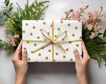 Honey Bee Wrapping Paper - Bumblebee Gift Wrap, Yellow Wrapping Paper Roll, Baby Wrapping Paper, Bumble Bee, Bee Day, Queen Bee