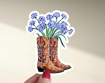 Bluebonnet Cowgirl Boots Sticker, Bumper Sticker, Car Magnet