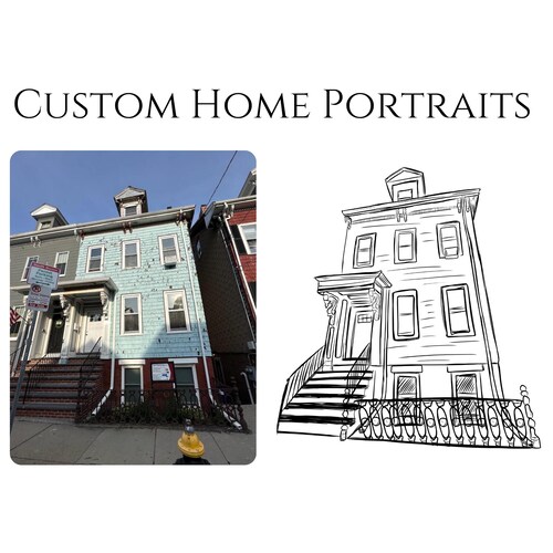 Illustration vectorielle de personnalisation, portrait de maison personnalisé, cadeau pour une maison neuve, croquis de bâtiment, dessin au trait bâtiment, déménagement, cadeau de pendaison de crémaillère