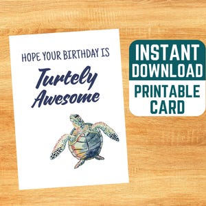 Cartão de aniversário de tartaruga marinha para imprimir - Cartão de aniversário em aquarela, download instantâneo, Praia, Flórida, Tartaruga incrível, Tartaruga marinha em aquarela