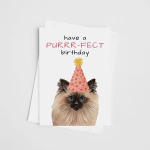 Carte d'anniversaire chat - maman chat, carte d'anniversaire, parfait anniversaire, baie, chaton aquarelle, chat siamois, carte d'anniversaire personnalisée, carte personnalisée