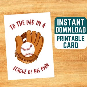 Biglietto di auguri stampabile per la festa del papà a tema baseball - Biglietto di auguri sportivo per la festa del papà, download immediato, biglietto per papà, festa del papà, gioco di parole, League of his Own