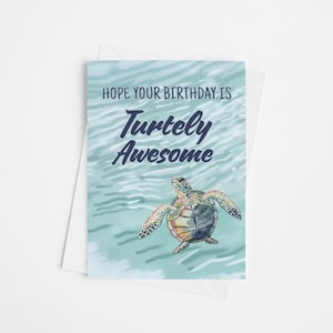 Tarjeta de cumpleaños de tortuga marina: Tarjeta de cumpleaños coqueta, acuarela de tortuga marina, tarjeta de playa, océano, tortugas increíbles, tarjeta de felicitación para amantes de las tortugas