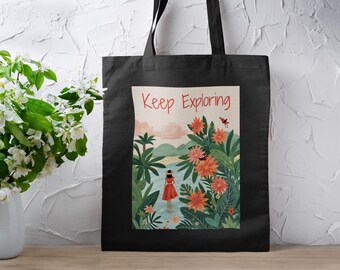 Blijf verkennen Tropische draagtas - Canvas draagtas, Hawaï, tropische draagtas, jungle, strandtas, cadeau voor haar, pooltas, canvas reistas