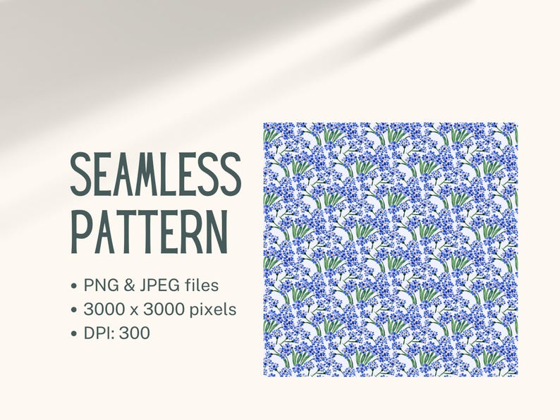 Bluebonnet Flower Seamless Pattern - Scrapbook Paper, Printable Pattern ...