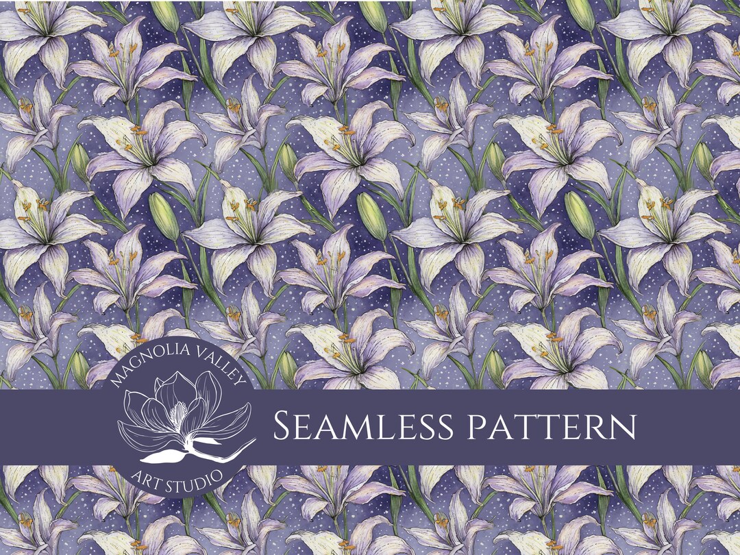 Purple Lily Flower Seamless Pattern - Scrapbook Paper, Printable ...