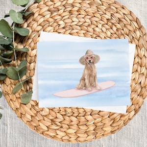 Golden Retriever Paddle Board Aquarell Briefpapier - Grußkarten, leere Karten, Grußkarte, Dankeskarten, Hund, Strand, Sommerkarten
