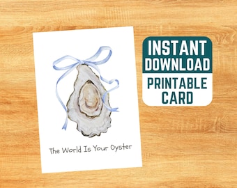 Wydrukowana kartka z pozdrowieniami Oyster - kartka urodzinowa Coquette, natychmiastowe pobranie, akwarela, kartka DIY, gratulacje, świat stoi przed Tobą otworem, gratulacje