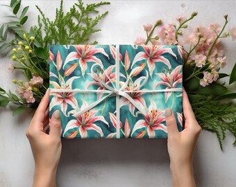 Inpakpapier leliebloem - cadeaupapier bloemen, inpakpapierrol, vrijgezellenfeest, cadeauverpakking vakantie, girly, trendy, bloem, Stargazer Lily