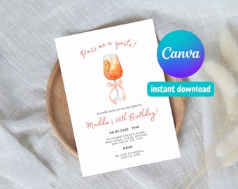 Editable Aperol Spritz Invitation - Canva Template Birthday Invite, Cocktail, Happy Hour, Party Invite, Printable Invitation, Bday, Girly