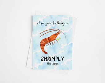 Garnelen Geburtstagskarte Karte - Garnelen das Beste, Aquarell Geburtstag, Benutzerdefinierte Bday Karte, Punny Geburtstagskarte, lustige Karte, Fisch, Margarita