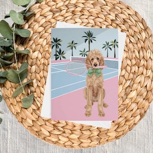 Pink Poodle Tennis Watercolor Stationery - Note Cards, Blank Cards, Greeting Card, Thank You Cards, Summer, Pink, Tennis Note cards, Dog