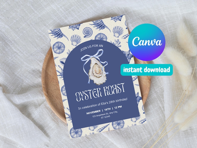 Editable Oyster Roast Invitation - Canva Template Birthday Invite ...