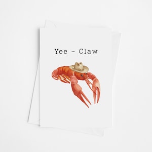 Tarjeta de felicitación "Yee-Claw" con cangrejo de río hervido - Acuarela de cangrejo de río, Cajún, Tarjeta de cumpleaños con un juego de palabras, Cangrejo de río vaquero, Tarjeta de felicitación personalizable